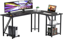 Load image into Gallery viewer, 60&quot;x55&quot; L Shaped Computer Desk with Monitor Stand and 2 Layers Storage Rack
