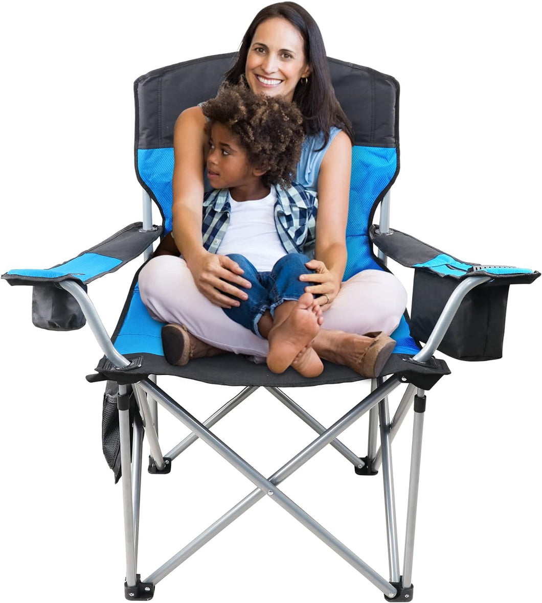 Beach Chair for Adults, Oversized Camping Chair 500lb, Folding Chair for Outside, Heavy Duty Portable Chair with Armrest, Cooler Bag, Side Pocket, Cup Holder, Outdoor Folding Camping Chair