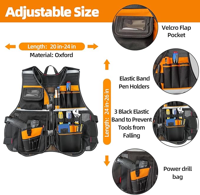 Tool Vest, Tool Vest Electrician, Tool Vest for Carpenters, Tool Vest for Men, Tool Vest for Handyman, Work Tool Vest
