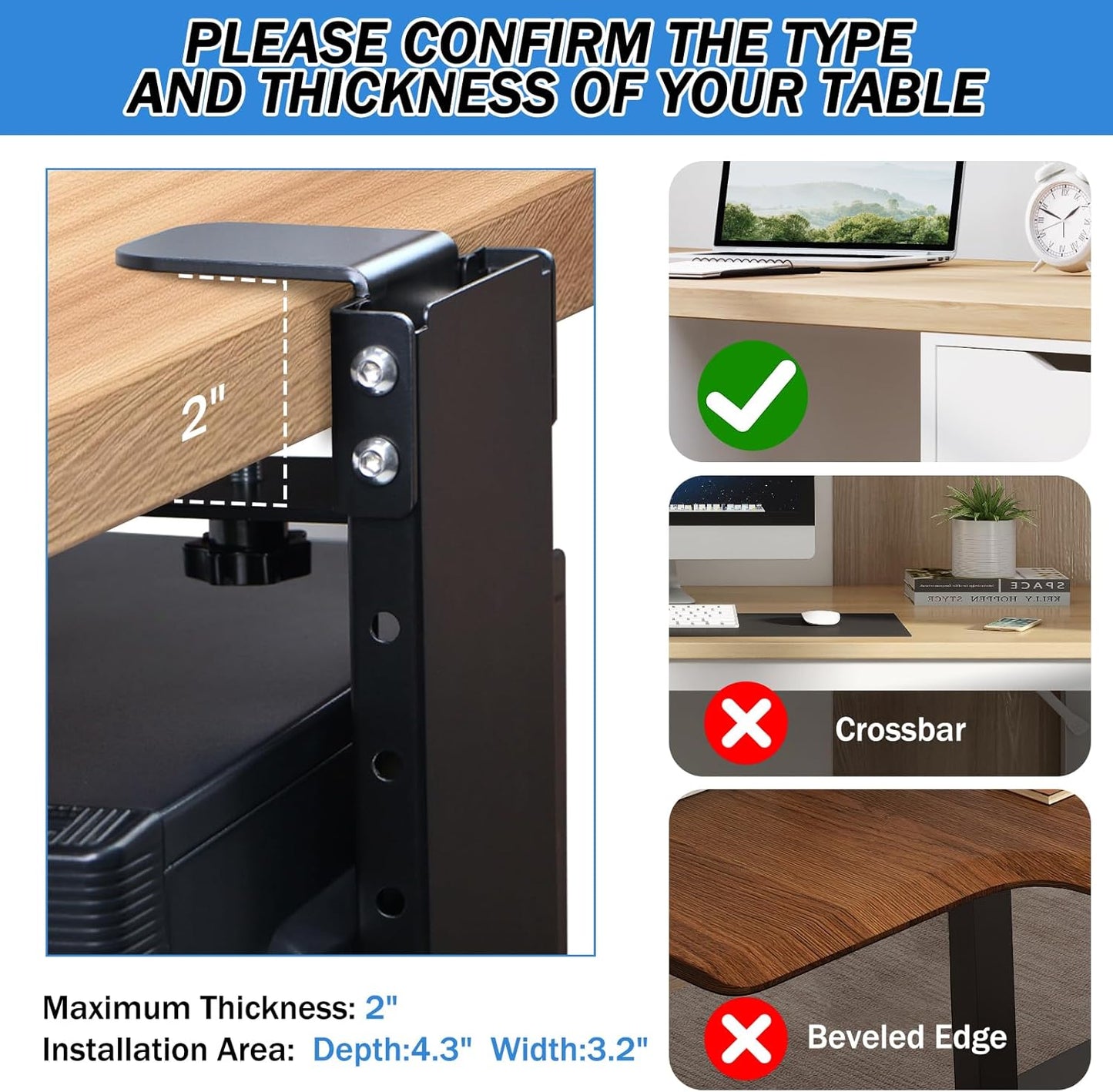 Adjustable Heavy Duty Under Desk Computer Clamp Mount