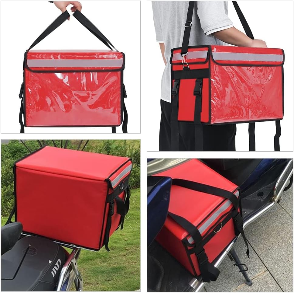 Red Insulated Bags For Food Delivery 16.5" x 11.4" x 11.8", Commercial Insulated Food Delivery Bag w/Divider, Waterproof & Foldable Catering Bag