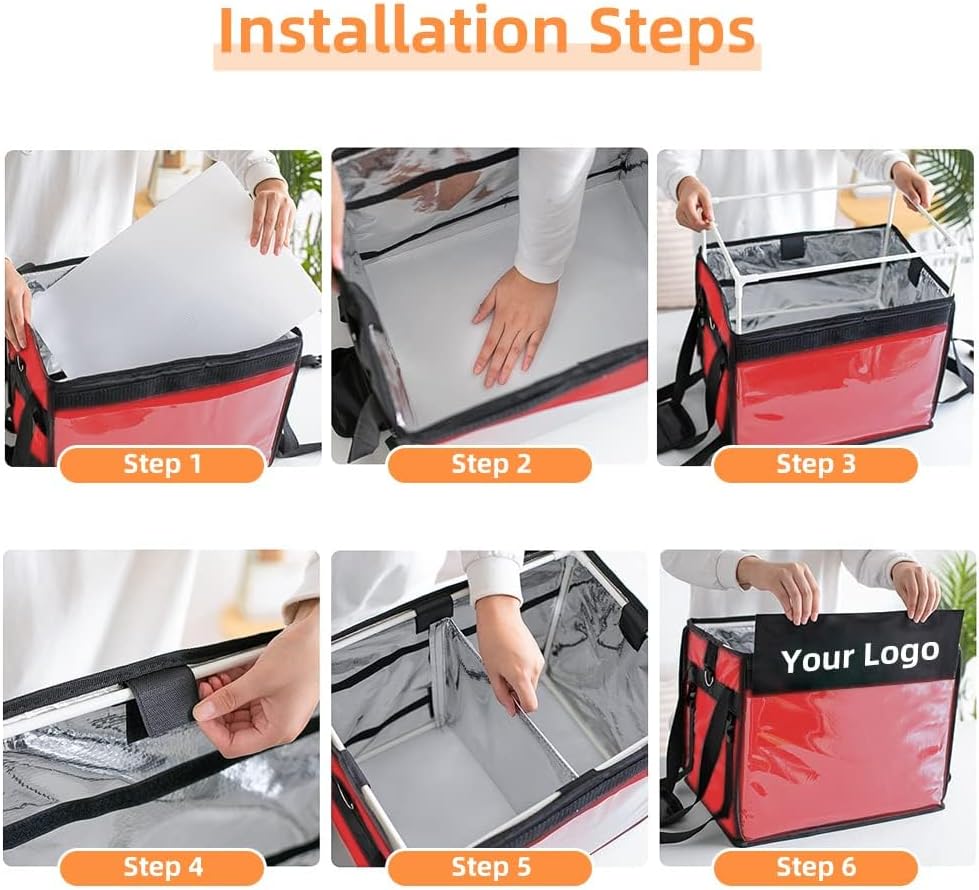 Red Insulated Bags For Food Delivery 16.5" x 11.4" x 11.8", Commercial Insulated Food Delivery Bag w/Divider, Waterproof & Foldable Catering Bag