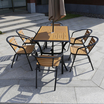Outdoor Plastic Wood Tables And Chairs Courtyard Garden Leisure Furniture Catering Outdoor Cafe Villa Iron Tables And Chairs