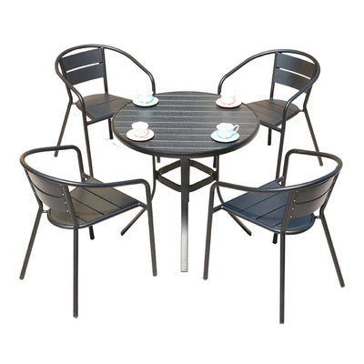 Outdoor Furniture Plastic Wood Tables And Chairs Three Piece Combination Outdoor Cafe Courtyard Aluminum Alloy Leisure Restaurant Tables And Chairs