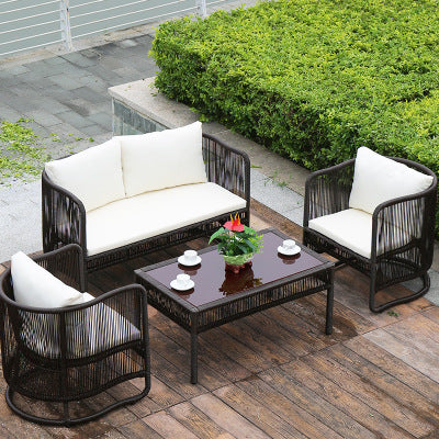 Outdoor Rattan Chair Tea Table Garden Villa Leisure Simple Hotel Back Chair Outdoor Balcony Small Table And Chair