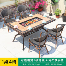 Load image into Gallery viewer, Outdoor Barbecue Table Multi-purpose Cast Aluminum Plate Carving Charged Carbon Oven Hot Pot Baking Plate Ceramic Tile Barbecue Table And Chair Combination
