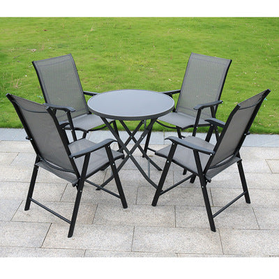 Outdoor Furniture Courtyard Folding Table Chair Sunshade Umbrella Combination Rattan Chair Outdoor Teslin Leisure Table Chair Umbrella Kit