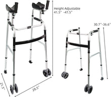 Load image into Gallery viewer, LIVINGCARING Foldable Standard Walker, Height Adjustable Aluminum Walkers for Seniors with Removable Armrest Pad, Lightweight Rehabilitation Auxiliary Rolling Walker, Walker Aid Supports UP to 235 lbs
