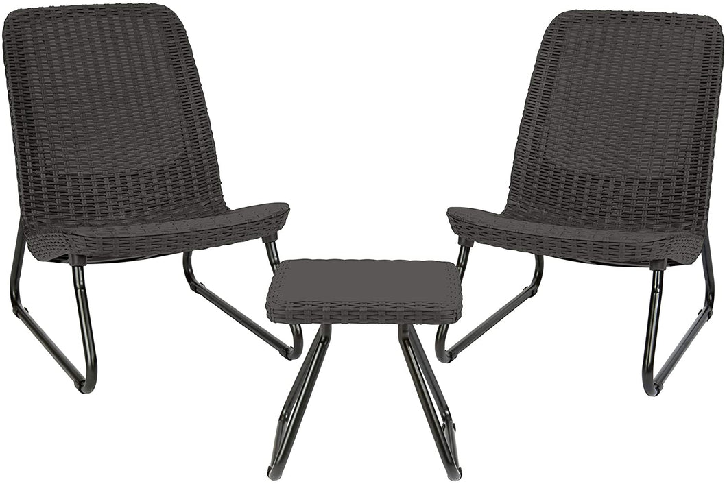 3 Pcs Resin Wicker Patio Furniture Set with Side Table and Outdoor Chairs, Dark Grey