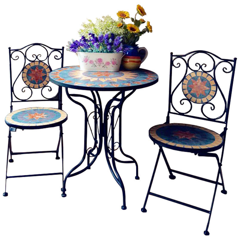 3 Pieces Garden Patio Mosaic Table, Outdoor Bistro Set with 2 Chairs