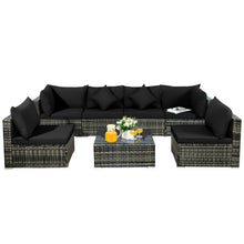 Load image into Gallery viewer, 7PCS Patio Rattan Furniture Set Sectional Sofa Garden Black Cushion  HW68058BK+
