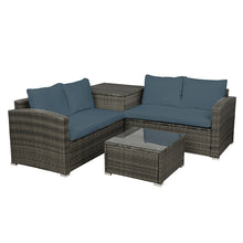 Load image into Gallery viewer, 4 PCS Outdoor Cushioned PE Rattan Wicker Sectional Sofa Set Garden Patio Furniture Set With Storage Space
