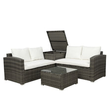 Load image into Gallery viewer, 4 PCS Outdoor Cushioned PE Rattan Wicker Sectional Sofa Set Garden Patio Furniture Set With Storage Space
