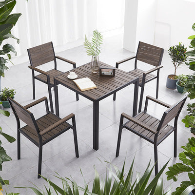 Outdoor Plastic Wood Tables And Chairs Courtyard Garden Villa Outdoor Tables And Chairs Combination Milk Tea Shop Coffee Shop Leisure Plastic Wood Tables And Chairs