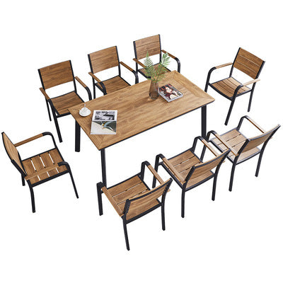 Auman Outdoor Plastic Wood Tables And Chairs Leisure Outdoor Tables And Chairs Combination Garden Cafe Catering Bar Courtyard Tables And Chairs