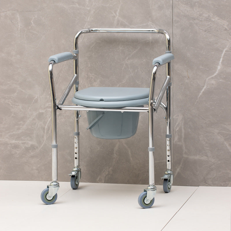 Carbon Steel Electroplating Portable and Foldable Bath Chair Potty Chair with Bedpan for the Elderly