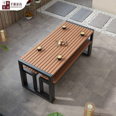 Qianmu Industrial Style Outdoor Plastic Wood Dining Table And Chair Combination American Courtyard Garden Rest Area Milk Tea Shop Open-air Dining Chair