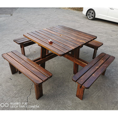 Outdoor Anticorrosive Carbonized Tables And Chairs Integrated Tables And Chairs Leisure Outdoor Tables And Chairs Park Solid Wood Balcony