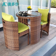 Load image into Gallery viewer, Balcony Small Table And Chair Leisure Rattan Chair Three Piece Set Balcony Tea Table And Chair Combination One Table And Two Chairs
