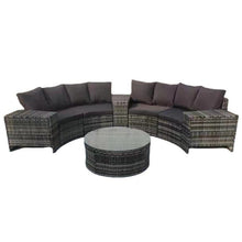 Load image into Gallery viewer, Outdoor Patio Furniture Sets, 4-Piece Outdoor Wicker Half-Moon Sectional Conversation Sofa Sets with 2 Double Half-Moon Sofa, 1 Coffee Table, 1 Side Table
