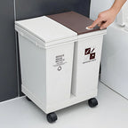 11Gallon - 20L x 2 Compartment Trash Can with Wheels, Double Garbage Can and Recycling Bin with Lid, Detachable & Press-Open Lid Sorting Trash Can Kitchen