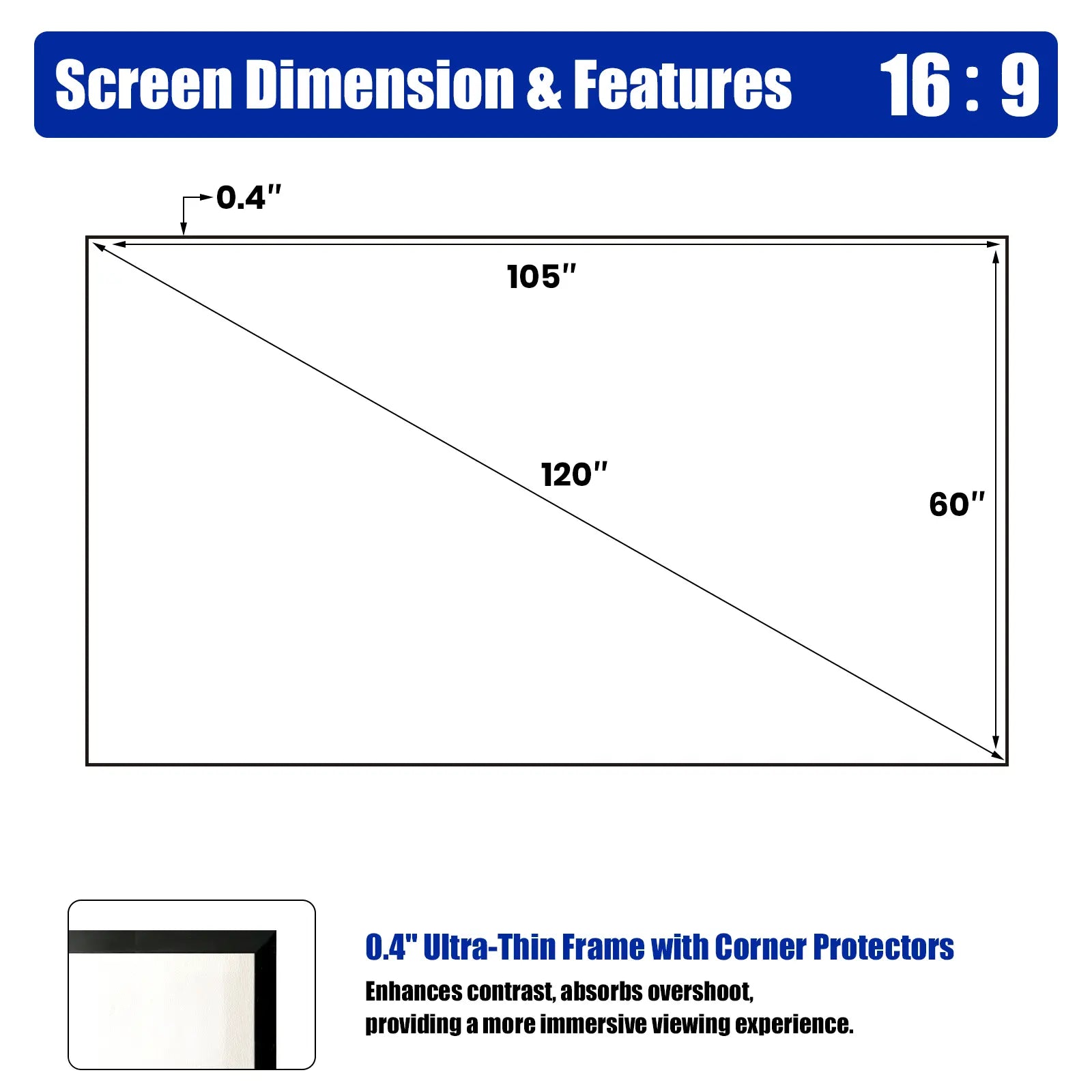 120 Inch Wall Mount Edge Free Fixed Frame Projector Screen