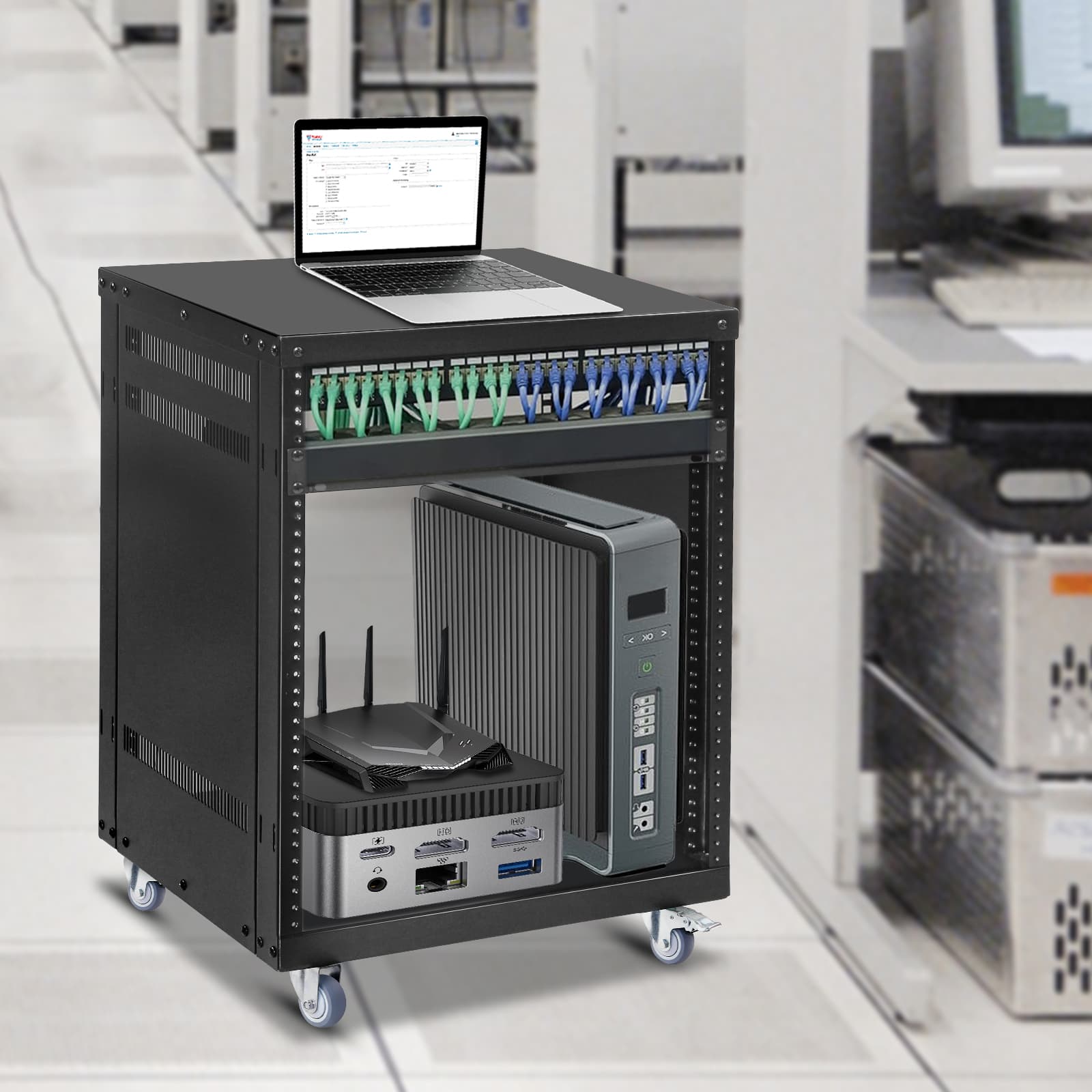 12U Open Frame Rolling Network Cabinet