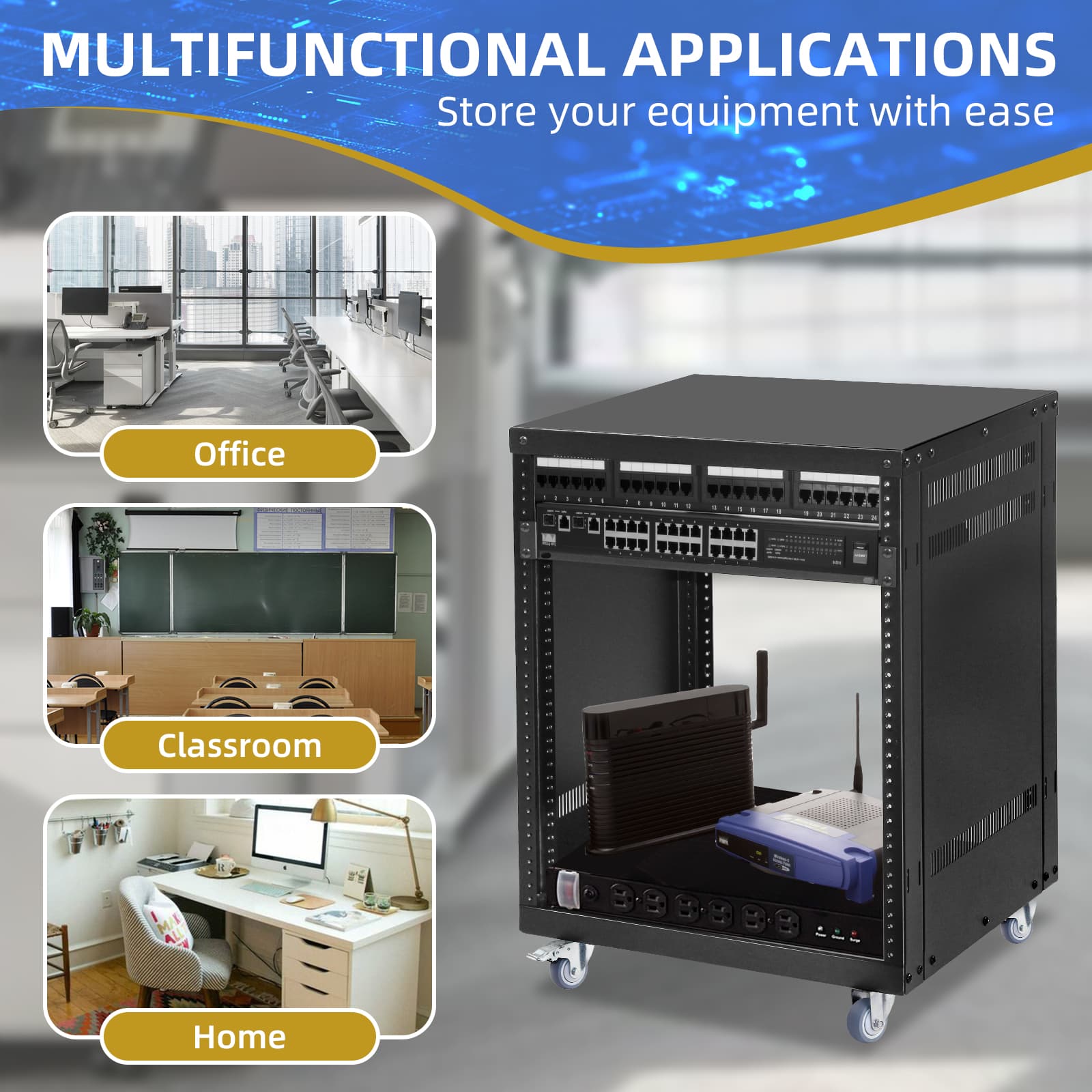 12U Open Frame Rolling Network Cabinet