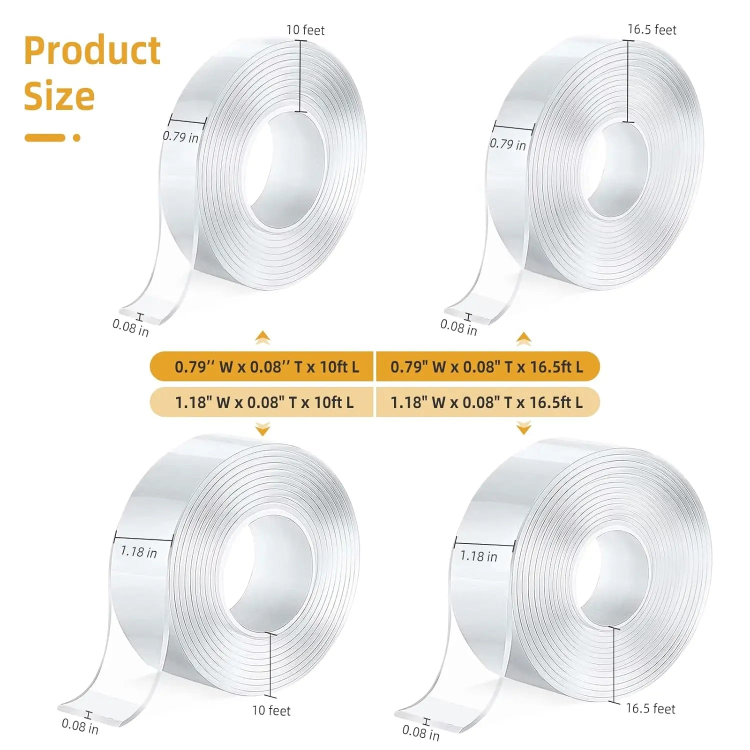 16.5FT Removable Transparent Double Sided Mounting Tape