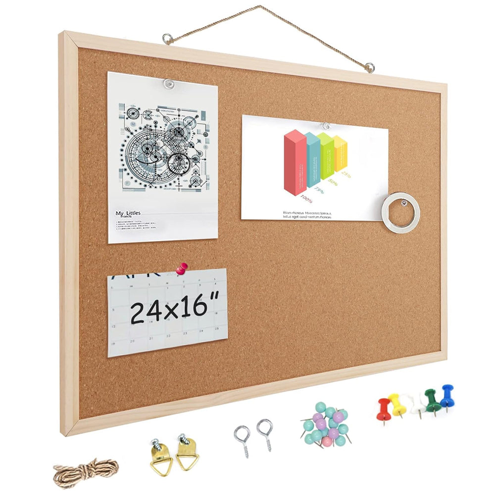 16” x 24” Cork Boards for Walls with Wooden Frame 1pack, Double Sided Office Notice Board for Wall Organizer