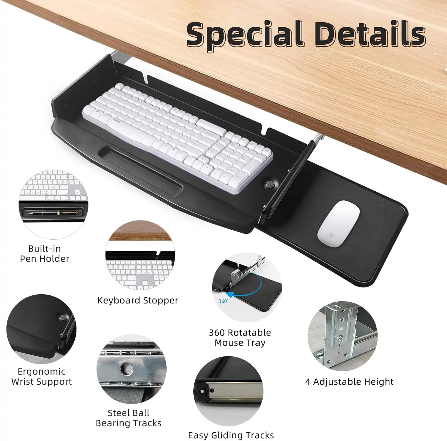 Under Desk Metal Keyboard Tray with Mouse Platform