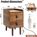2- Drawer Narrow Nightstand with Charging Station and USB Port