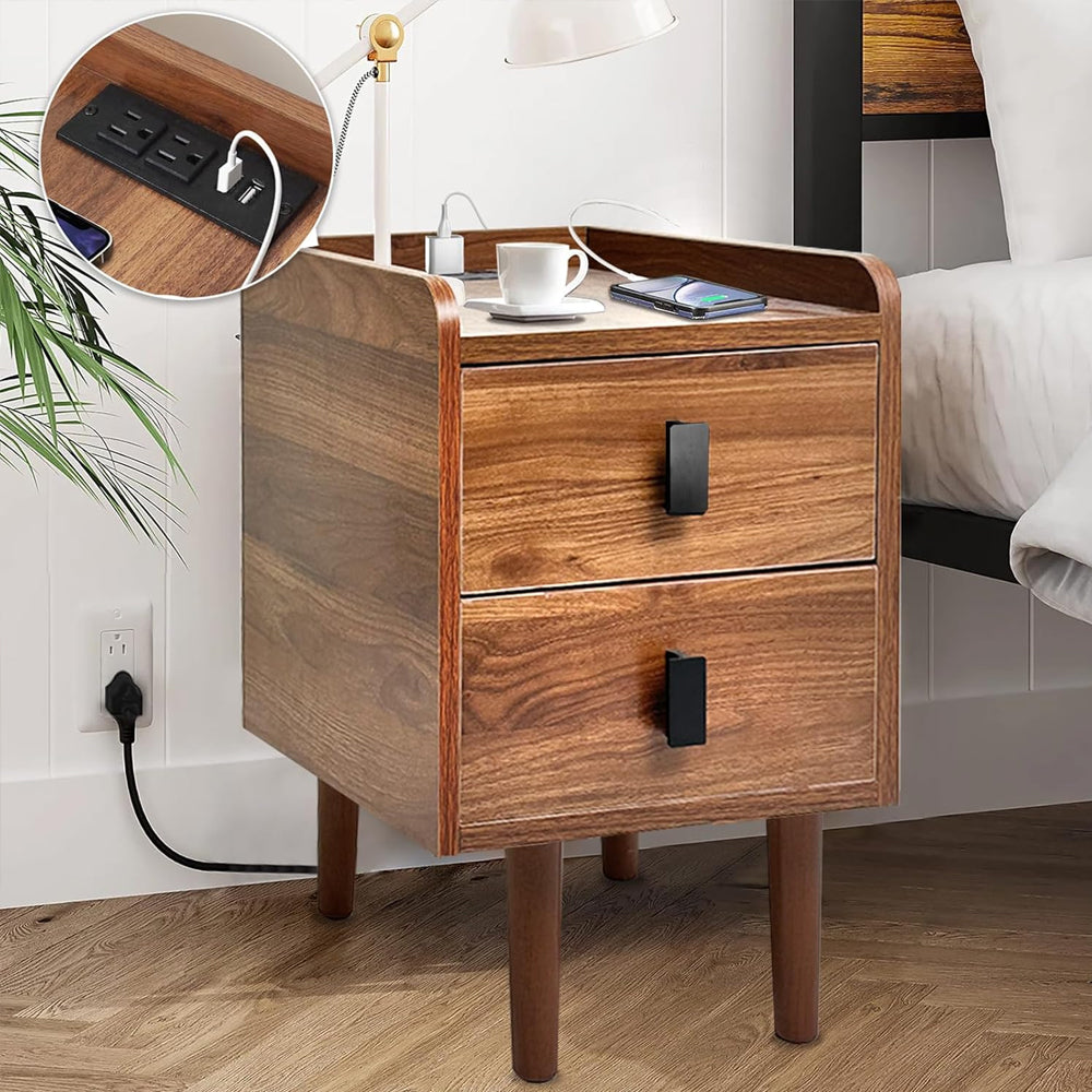 2- Drawer Narrow Nightstand with Charging Station and USB Port
