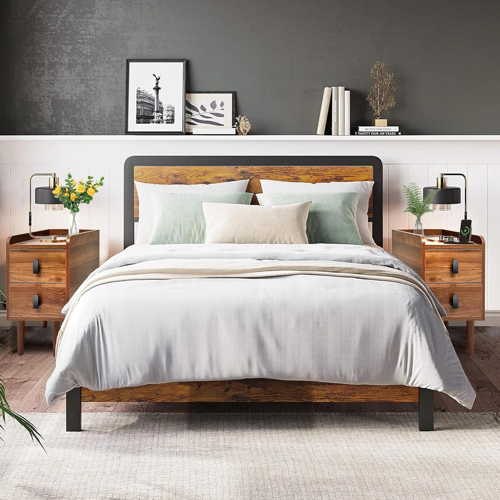 2- Drawer Narrow Nightstand with Charging Station and USB Port