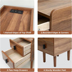 2- Drawer Narrow Nightstand with Charging Station and USB Port