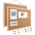 2 Pack 16” x 24” Cork Boards for Walls with Wooden Frame, Double Sided Office Board for Wall Organizer