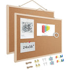 2 Pack 16” x 24” Cork Boards for Walls with Wooden Frame, Double Sided Office Board for Wall Organizer
