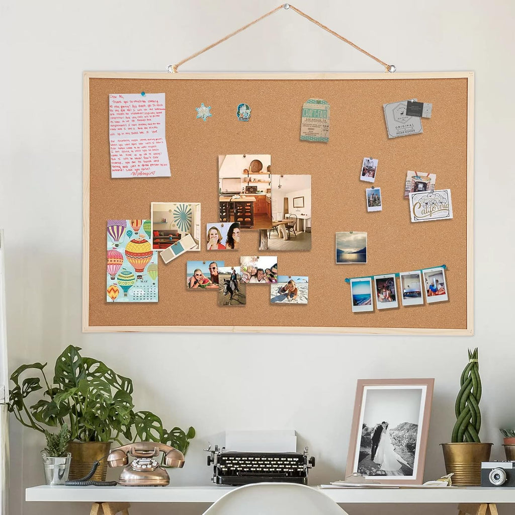 2 Pack 24” x 36” Cork Boards for Walls with Wooden Frame, Double Sided Office Board for Wall Organizer, Bulletins Board Decorative Hanging Pin Notice Board for School, Home & Office