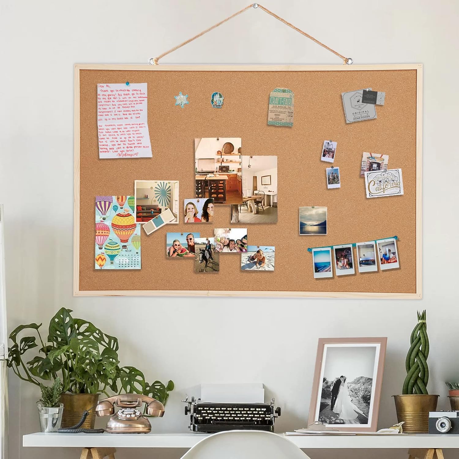 2 Pack 24” x 36” Cork Boards for Walls with Wooden Frame, Double Sided Office Board for Wall Organizer, Bulletins Board Decorative Hanging Pin Notice Board for School, Home & Office