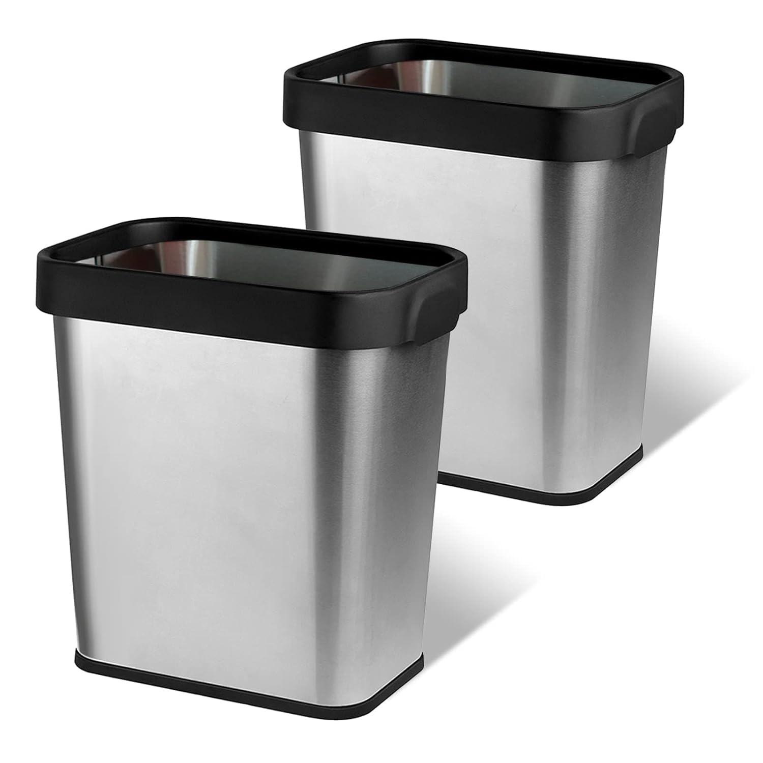2 Pack Stainless Steel Open Top Trash Can 2 Gallon for Kitchen, Bathroom, Living Room, Office