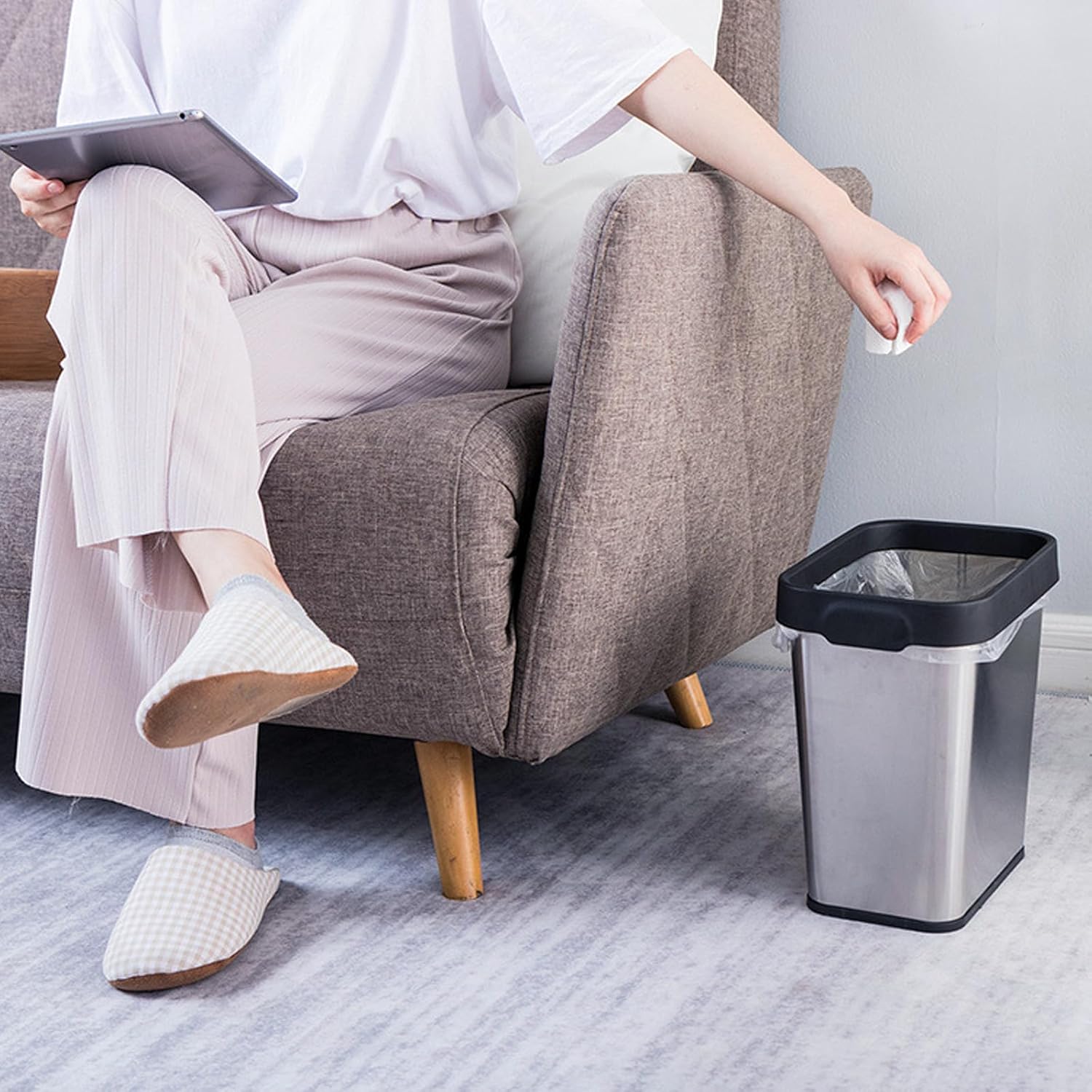2 Pack Stainless Steel Open Top Trash Can 3 Gallon, 8" x 11" x 13" for Kitchen, Bathroom, Living Room, Office