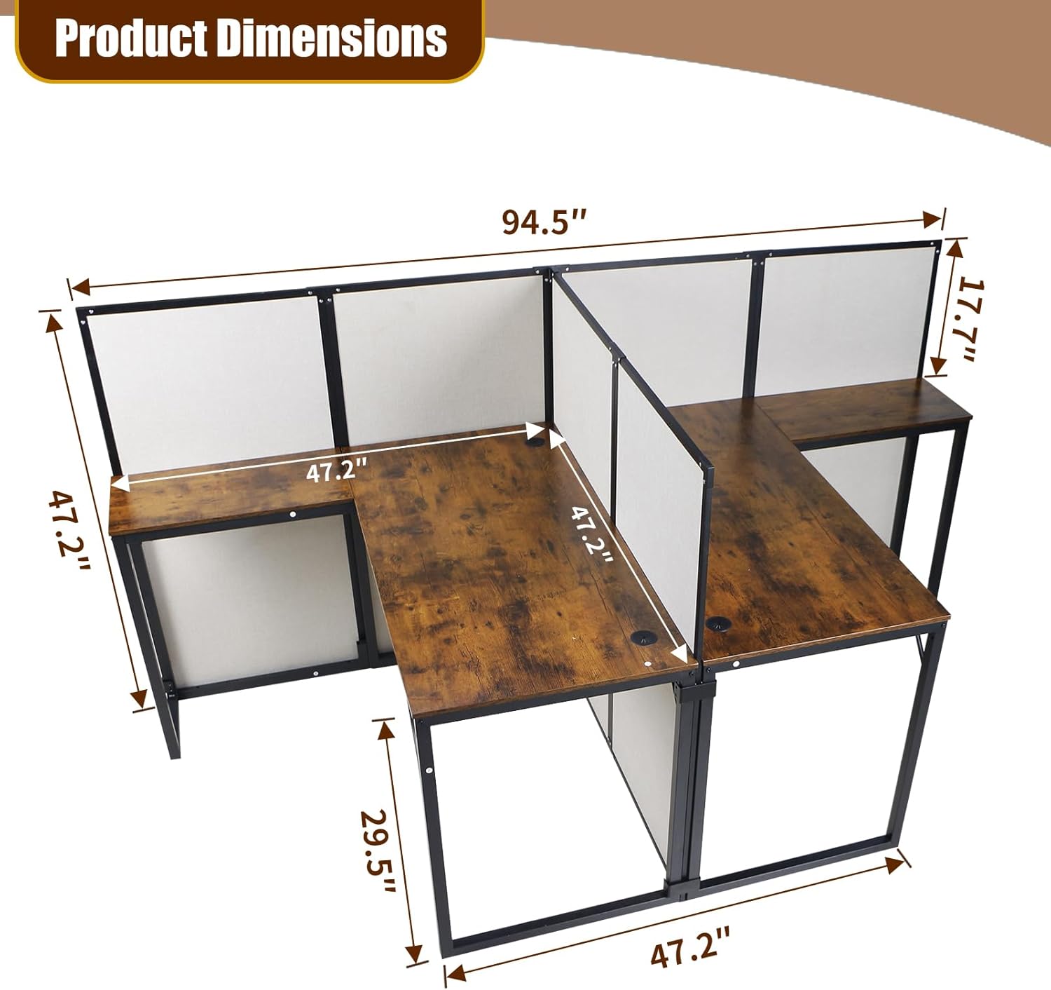 2 Person Cubicle Computer Desk with Privacy Panels - 95”L x 47”W x 47”H Wood and Metal Office Cubicle Workstation with Bamboo Fiber Panels, L-Shape Cubicle Table for Office
