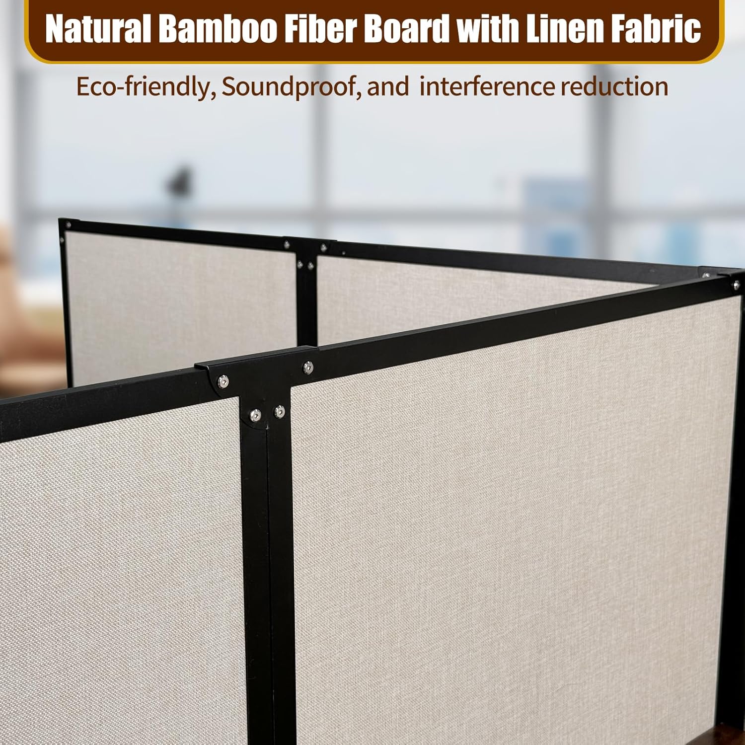 2 Person Cubicle Computer Desk with Privacy Panels - 95”L x 47”W x 47”H Wood and Metal Office Cubicle Workstation with Bamboo Fiber Panels, L-Shape Cubicle Table for Office