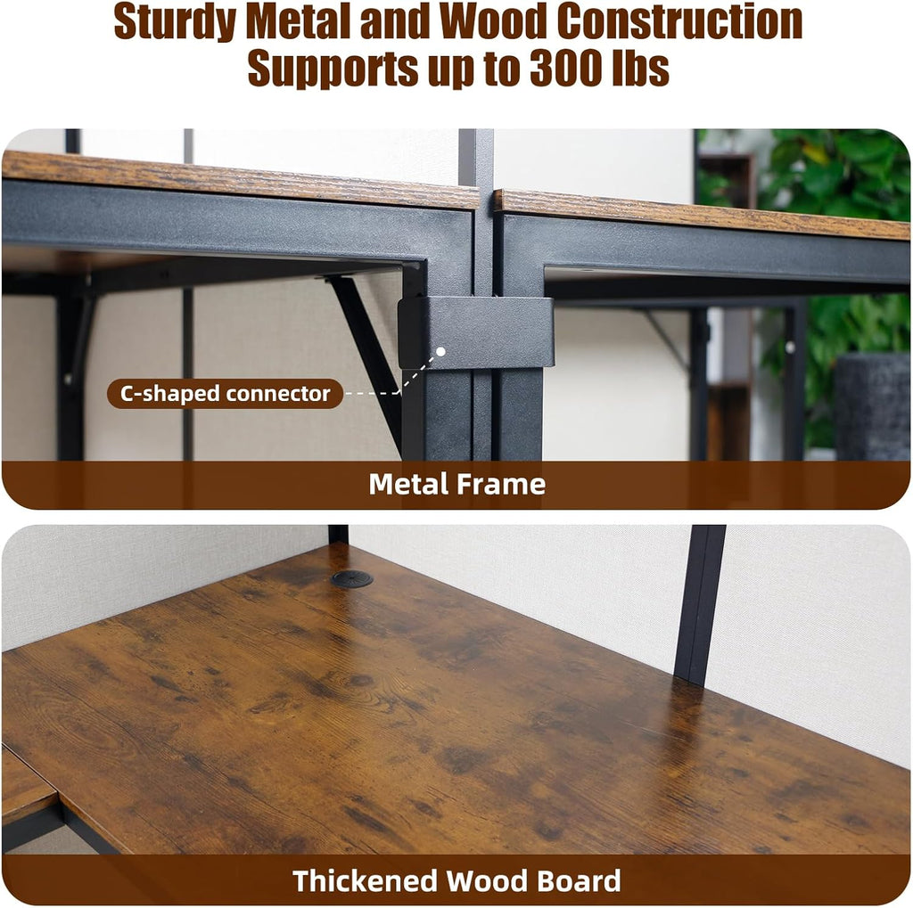 2 Person Cubicle Computer Desk with Privacy Panels - 95”L x 47”W x 47”H Wood and Metal Office Cubicle Workstation with Bamboo Fiber Panels, L-Shape Cubicle Table for Office