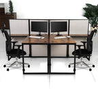 2 Person Cubicle Computer Desk with Privacy Panels - 95”L x 47”W x 47”H Wood and Metal Office Cubicle Workstation with Bamboo Fiber Panels, L-Shape Cubicle Table for Office