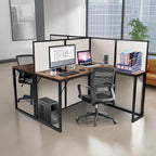 2 Person Cubicle Computer Desk with Privacy Panels - 95”L x 47”W x 47”H Wood and Metal Office Cubicle Workstation with Bamboo Fiber Panels, L-Shape Cubicle Table for Office