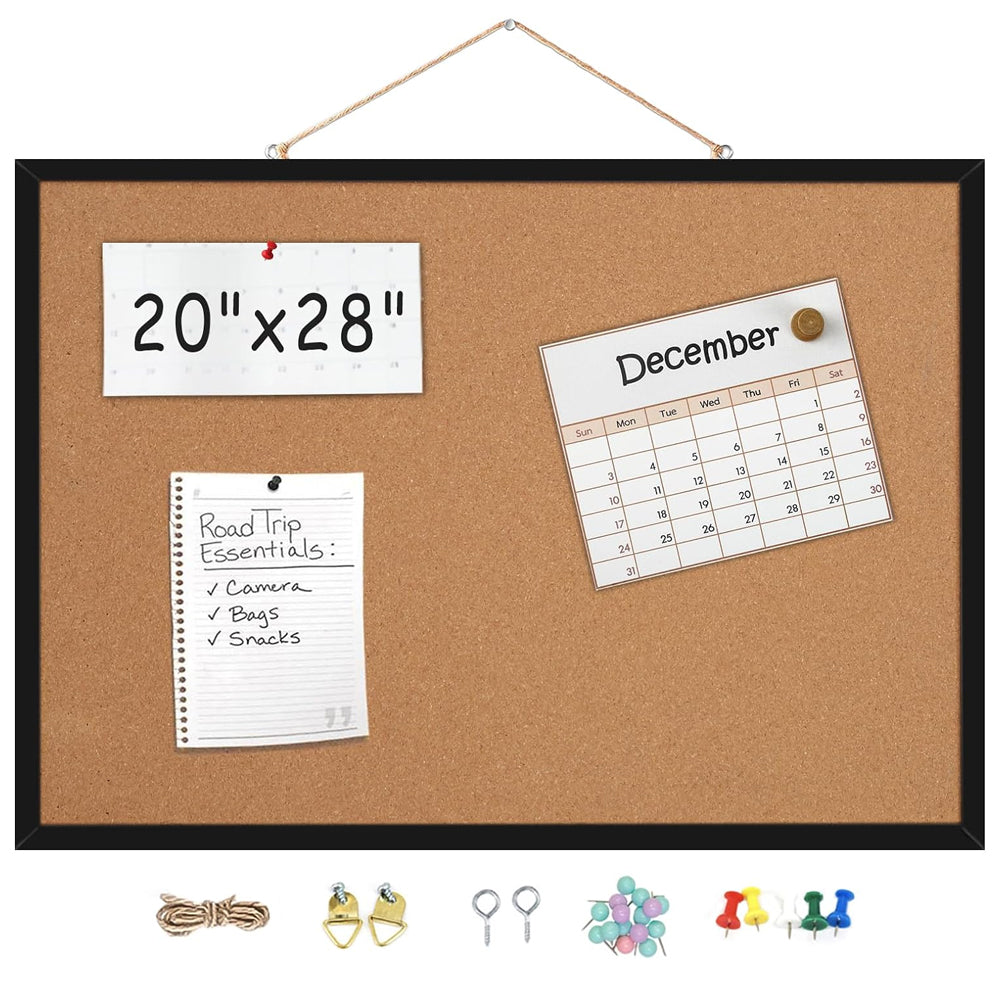 20” x 28” Cork Boards for Walls with Black Wooden Frame 1pack, Double Sided Office Board for Wall Organizer, Bulletins Board Decorative Hanging Pin Board for School, Home & Office, Notice Board