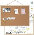 20" x 28" Cork Boards for Walls with Wooden Frame 1 Pack, Whiteboard and Cork Board Combo Double Sides Office Board for Wall Organizer