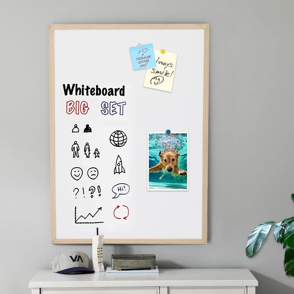 20" x 28" Cork Boards for Walls with Wooden Frame 1 Pack, Whiteboard and Cork Board Combo Double Sides Office Board for Wall Organizer
