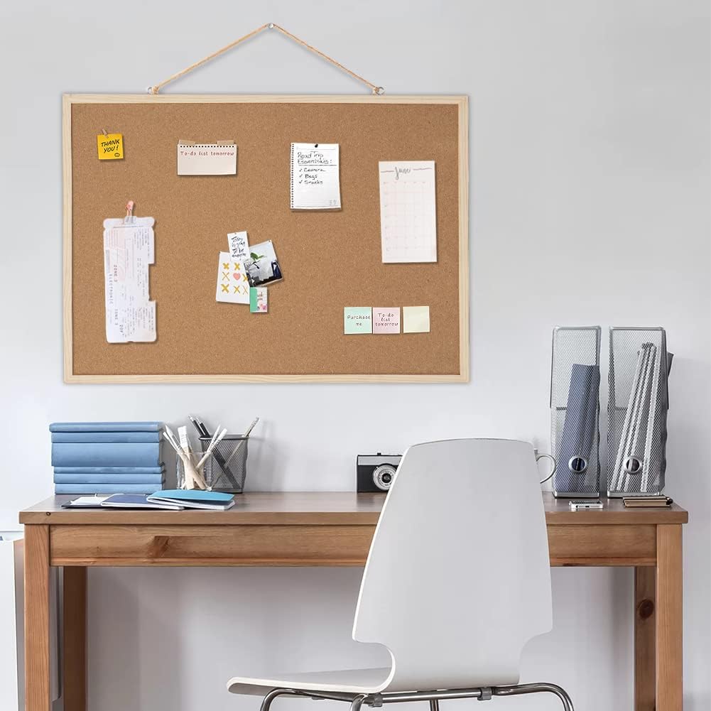 20" x 28" Cork Boards for Walls with Wooden Frame 1 Pack, Whiteboard and Cork Board Combo Double Sides Office Board for Wall Organizer